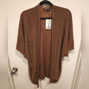 Next NWT Brown & Gold Sparkle Women's Short Sleeve Kimono Sweater Cardigan Sz M